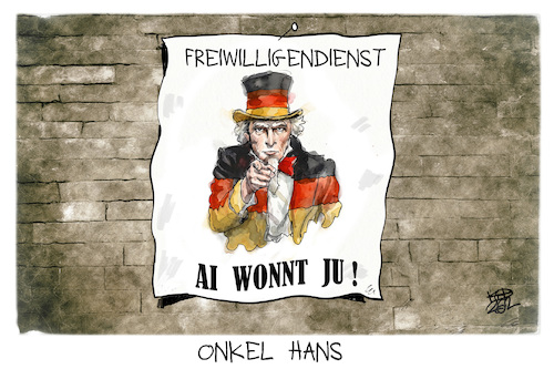 Cartoon: Freiwilligendienst (medium) by Kostas Koufogiorgos tagged karikatur,koufogiorgos,freiwilligendienst,gesetz,onkel,hans,karikatur,koufogiorgos,freiwilligendienst,gesetz,onkel,hans