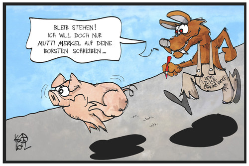 Cartoon: Fremdenfeindlichkeit (medium) by Kostas Koufogiorgos tagged karikatur,koufogiorgos,illustration,cartoon,fremdenfeindlichkeit,sachsen,wolf,schwein,merkel,ferkel,rechtsextremismus,leipzig,moschee,karikatur,koufogiorgos,illustration,cartoon,fremdenfeindlichkeit,sachsen,wolf,schwein,merkel,ferkel,rechtsextremismus,leipzig,moschee