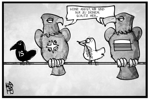 Cartoon: Friedenssicherung (medium) by Kostas Koufogiorgos tagged karikatur,koufogiorgos,illustration,cartoon,frieden,krieg,friedenstaube,nato,russland,geier,vogel,ukraine,konflikt,politik,karikatur,koufogiorgos,illustration,cartoon,frieden,krieg,friedenstaube,nato,russland,geier,vogel,ukraine,konflikt,politik