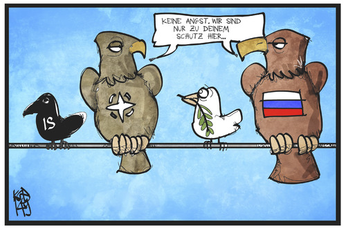 Cartoon: Friedenssicherung (medium) by Kostas Koufogiorgos tagged karikatur,koufogiorgos,illustration,cartoon,frieden,krieg,friedenstaube,nato,russland,geier,vogel,ukraine,konflikt,politik,karikatur,koufogiorgos,illustration,cartoon,frieden,krieg,friedenstaube,nato,russland,geier,vogel,ukraine,konflikt,politik