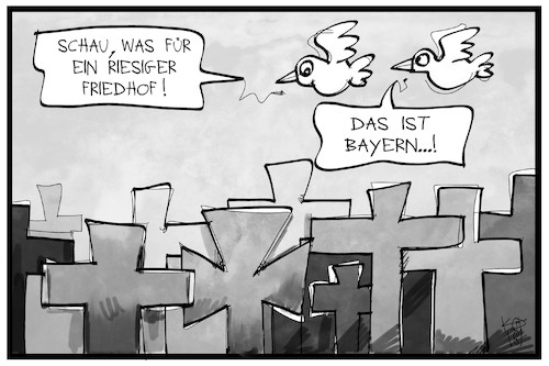 Cartoon: Friedhof oder  Bayern (medium) by Kostas Koufogiorgos tagged karikatur,koufogiorgos,illustration,cartoon,bayern,kreuz,christentum,friedhof,vögel,vogelperspektive,religion,symbol,karikatur,koufogiorgos,illustration,cartoon,bayern,kreuz,christentum,friedhof,vögel,vogelperspektive,religion,symbol