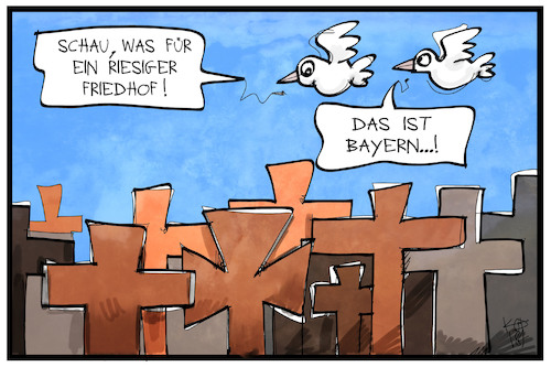 Cartoon: Friedhof oder  Bayern (medium) by Kostas Koufogiorgos tagged karikatur,koufogiorgos,illustration,cartoon,bayern,kreuz,christentum,friedhof,vögel,vogelperspektive,religion,symbol,karikatur,koufogiorgos,illustration,cartoon,bayern,kreuz,christentum,friedhof,vögel,vogelperspektive,religion,symbol