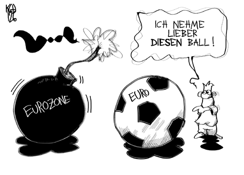 Cartoon: Fußball-EM (medium) by Kostas Koufogiorgos tagged fussball,em,euro,bombe,schulden,krise,ball,sport,meisterschaft,europa,karikatur,kostas,koufogiorgos,fussball,em 2012,europa,em,2012
