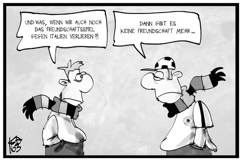 Cartoon: Fussball-Freundschaftsspiel (medium) by Kostas Koufogiorgos tagged karikatur,koufogiorgos,illustration,cartoon,dfb,elf,fussball,italien,grossbritannien,freundschaft,spiel,testspiel,fan,karikatur,koufogiorgos,illustration,cartoon,dfb,elf,fussball,italien,grossbritannien,freundschaft,spiel,testspiel,fan