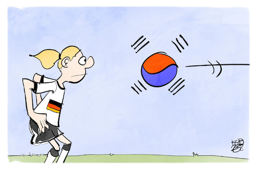 Cartoon: Fußball-WM (medium) by Kostas Koufogiorgos tagged karikatur,koufogiorgos,wm,fußball,südkorea,torhüterin,karikatur,koufogiorgos,wm,fußball,südkorea,torhüterin