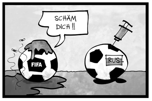 Cartoon: Fussball (medium) by Kostas Koufogiorgos tagged karikatur,koufogiorgos,cartoon,illustration,doping,russland,fifa,schande,sport,betrug,korruption,karikatur,koufogiorgos,cartoon,illustration,doping,russland,fifa,schande,sport,betrug,korruption