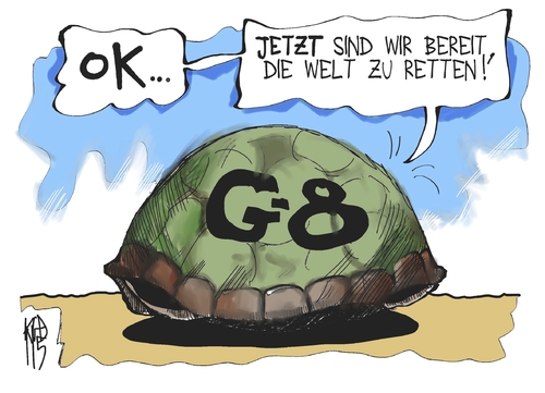 Cartoon: G8-Gipfel (medium) by Kostas Koufogiorgos tagged g8,gipfel,welt,regierungsschefs,schildkröte