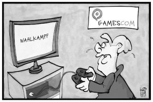 Cartoon: Gamescom (medium) by Kostas Koufogiorgos tagged karikatur,koufogiorgos,illustration,cartoon,gamescom,merkel,wahlkampf,videospiel,messe,computer,neuland,karikatur,koufogiorgos,illustration,cartoon,gamescom,merkel,wahlkampf,videospiel,messe,computer,neuland