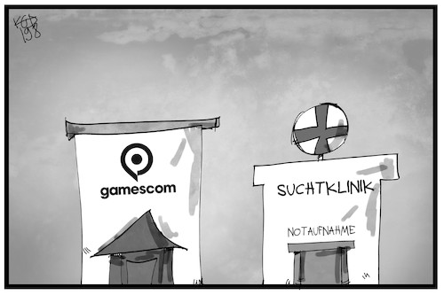 Cartoon: Gamescom (medium) by Kostas Koufogiorgos tagged karikatur,koufogiorgos,illustration,cartoon,gamescom,spielsucht,computer,notaufnahme,messe,spiele,arzt,klinik,karikatur,koufogiorgos,illustration,cartoon,gamescom,spielsucht,computer,notaufnahme,messe,spiele,arzt,klinik