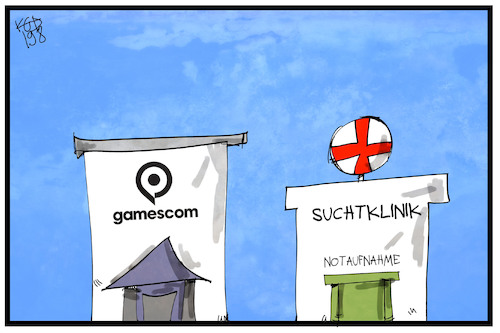 Cartoon: Gamescom (medium) by Kostas Koufogiorgos tagged karikatur,koufogiorgos,illustration,cartoon,gamescom,spielsucht,computer,notaufnahme,messe,spiele,arzt,klinik,karikatur,koufogiorgos,illustration,cartoon,gamescom,spielsucht,computer,notaufnahme,messe,spiele,arzt,klinik