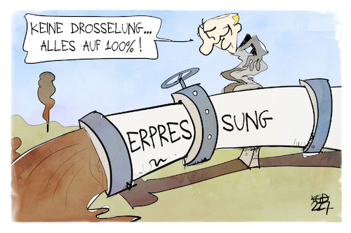 Cartoon: Gasdrosselung (medium) by Kostas Koufogiorgos tagged karikatur,koufogiorgos,gas,pipeline,putin,drosselung,erpressung,russland,karikatur,koufogiorgos,gas,pipeline,putin,drosselung,erpressung,russland