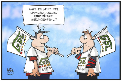 Cartoon: GDL-Streik (medium) by Kostas Koufogiorgos tagged karikatur,koufogiorgos,illustration,cartoon,streik,gdl,lokführer,bahn,arbeitskampf,streiktag,arbeit,arbeiter,arbeitstag,tarifstreit,karikatur,koufogiorgos,illustration,cartoon,streik,gdl,lokführer,bahn,arbeitskampf,streiktag,arbeit,arbeiter,arbeitstag,tarifstreit