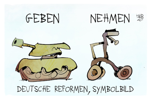 Cartoon: Geben und nehmen (medium) by Kostas Koufogiorgos tagged karikatur,koufogiorgos,symbolbild,sparen,nehmen,geben,reform,militär,sozial,karikatur,koufogiorgos,symbolbild,sparen,nehmen,geben,reform,militär,sozial