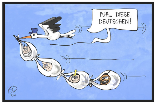 Cartoon: Geburtenrate (medium) by Kostas Koufogiorgos tagged karikatur,koufogiorgos,illustration,cartoon,geburtenrate,klapperstorch,storch,kind,baby,babyboom,karikatur,koufogiorgos,illustration,cartoon,geburtenrate,klapperstorch,storch,kind,baby,babyboom