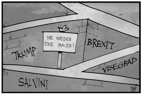 Cartoon: Gedenken an die Mauer (medium) by Kostas Koufogiorgos tagged karikatur,koufogiorgos,illustration,cartoon,mauer,berlin,gedenken,trump,brexit,salvini,visegrad,trennen,separatismus,grenze,abgrenzung,karikatur,koufogiorgos,illustration,cartoon,mauer,berlin,gedenken,trump,brexit,salvini,visegrad,trennen,separatismus,grenze,abgrenzung