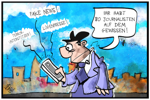 Cartoon: Gefährdete Journalisten (medium) by Kostas Koufogiorgos tagged karikatur,koufogiorgos,illustration,cartoon,journalisten,reporter,lügenpresse,medien,feindlichkeit,fake,news,gefahr,beruf,karikatur,koufogiorgos,illustration,cartoon,journalisten,reporter,lügenpresse,medien,feindlichkeit,fake,news,gefahr,beruf