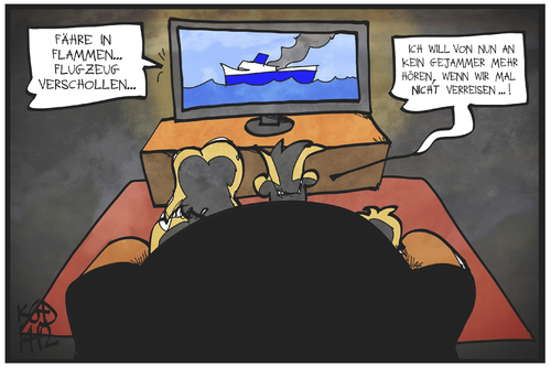 Cartoon: Gefahren auf Reisen (medium) by Kostas Koufogiorgos tagged karikatur,koufogiorgos,illustration,cartoon,schiff,flugzeug,unfall,katastrophe,havarie,reisen,gefahr,urlaub,medien,fernsehen,nachrichten,karikatur,koufogiorgos,illustration,cartoon,schiff,flugzeug,unfall,katastrophe,havarie,reisen,gefahr,urlaub,medien,fernsehen,nachrichten