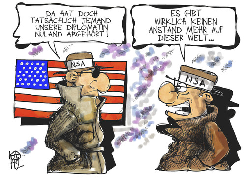 Cartoon: Gegen-Spionage (medium) by Kostas Koufogiorgos tagged cartoon,illustration,karikatur,koufogiorgos,nuland,nsa,spionage,agent,usa,diplomatie,abhörskandal,cartoon,illustration,karikatur,koufogiorgos,nuland,nsa,spionage,agent,usa,diplomatie,abhörskandal