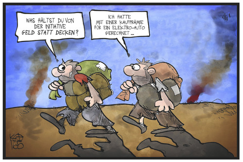 Cartoon: Geld statt Decken (medium) by Kostas Koufogiorgos tagged karikatur,koufogiorgos,illustration,cartoon,geld,decken,flüchtlinge,hilfe,kaufprämie,eauto,elektroauto,flüchtlingshilfe,uhncr,un,karikatur,koufogiorgos,illustration,cartoon,geld,decken,flüchtlinge,hilfe,kaufprämie,eauto,elektroauto,flüchtlingshilfe,uhncr,un