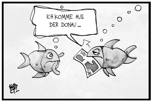 Cartoon: Geldfund in der Donau (medium) by Kostas Koufogiorgos tagged karikatur,koufogiorgos,illustration,cartoon,geld,fisch,donau,wien,euro,wasser,fluss,beute,karikatur,koufogiorgos,illustration,cartoon,geld,fisch,donau,wien,euro,wasser,fluss,beute