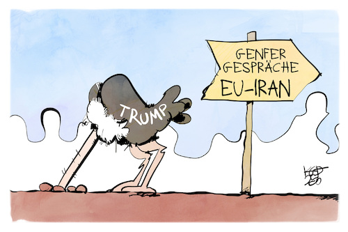 Cartoon: Genfer Gespräche (medium) by Kostas Koufogiorgos tagged karikatur,koufogiorgos,genf,eu,iran,trump,strauss,gespräche,karikatur,koufogiorgos,genf,eu,iran,trump,strauss,gespräche
