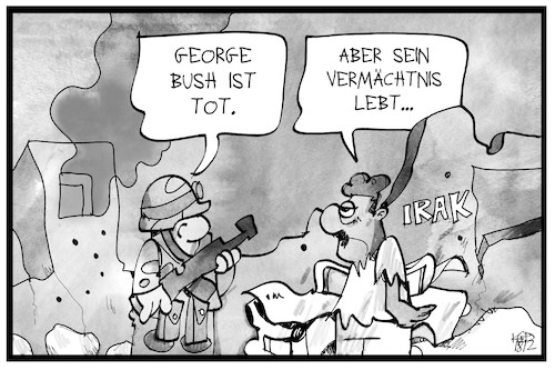 Cartoon: George H. W. Bush (medium) by Kostas Koufogiorgos tagged karikatur,koufogiorgos,illustration,cartoon,george,bush,usa,präsident,irak,krieg,vermächtnis,soldat,karikatur,koufogiorgos,illustration,cartoon,george,bush,usa,präsident,irak,krieg,vermächtnis,soldat