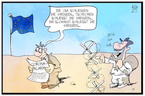 Cartoon: Geschlossene Grenzen (medium) by Kostas Koufogiorgos tagged karikatur,koufogiorgos,illustration,cartoon,grenze,flüchtling,europa,abschottung,virus,pandemie,epidemie,migrant,karikatur,koufogiorgos,illustration,cartoon,grenze,flüchtling,europa,abschottung,virus,pandemie,epidemie,migrant