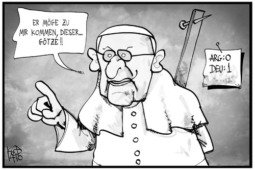 Cartoon: Götze beim Papst (medium) by Kostas Koufogiorgos tagged karikatur,koufogiorgos,illustration,cartoon,goetze,papst,argentinien,deutschland,wm,torschütze,pergoglio,audienz,sport,religion,karikatur,koufogiorgos,illustration,cartoon,goetze,papst,argentinien,deutschland,wm,torschütze,pergoglio,audienz,sport,religion