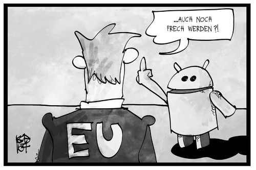 Cartoon: Google und Android (medium) by Kostas Koufogiorgos tagged karikatur,koufogiorgos,illustration,cartoon,google,android,eu,wettbewerb,internet,karikatur,koufogiorgos,illustration,cartoon,google,android,eu,wettbewerb,internet