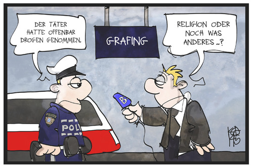 Cartoon: Grafing (medium) by Kostas Koufogiorgos tagged karikatur,koufogiorgos,illustration,cartoon,grafing,messerattacke,religion,polizei,taeter,drogen,interview,presse,bayern,auskunft,kriminalität,amok,karikatur,koufogiorgos,illustration,cartoon,grafing,messerattacke,religion,polizei,taeter,drogen,interview,presse,bayern,auskunft,kriminalität,amok