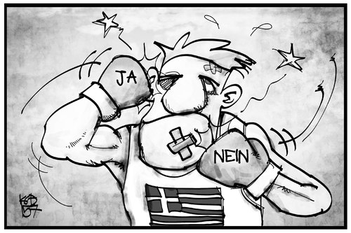 Cartoon: Greferendum (medium) by Kostas Koufogiorgos tagged karikatur,koufogiorgos,illustration,cartoon,greferendum,referendum,ja,nein,boxer,schlag,wahl,entscheidung,demokratie,schuldenkrise,politik,karikatur,koufogiorgos,illustration,cartoon,greferendum,referendum,ja,nein,boxer,schlag,wahl,entscheidung,demokratie,schuldenkrise,politik