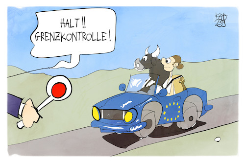 Cartoon: Grenzkontrollen (medium) by Kostas Koufogiorgos tagged karikatur,koufogiorgos,grenze,kontrolle,europa,schengen,karikatur,koufogiorgos,grenze,kontrolle,europa,schengen