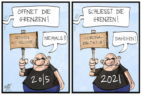 Cartoon: Grenzschließungen (medium) by Kostas Koufogiorgos tagged karikatur,koufogiorgos,illustration,cartoon,grenzschließung,ausländer,rechtsextremismus,eu,europa,corona,pandemie,diktatur,2015,2021,unterschied,karikatur,koufogiorgos,illustration,cartoon,grenzschließung,ausländer,rechtsextremismus,eu,europa,corona,pandemie,diktatur,2015,2021,unterschied