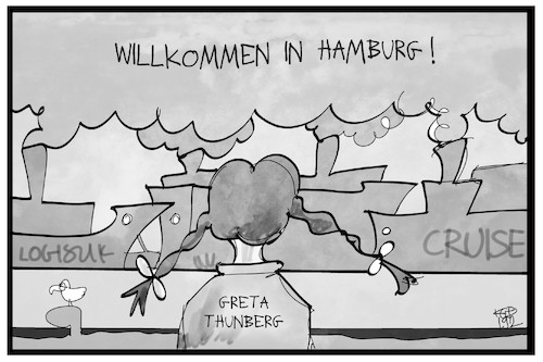 Cartoon: Greta in Hamburg (medium) by Kostas Koufogiorgos tagged karikatur,koufogiorgos,illustration,cartoon,greta,fridays,for,future,hamburg,schiff,luft,verschmutzung,umwelt,klima,aktivistin,thunberg,hafen,karikatur,koufogiorgos,illustration,cartoon,greta,fridays,for,future,hamburg,schiff,luft,verschmutzung,umwelt,klima,aktivistin,thunberg,hafen