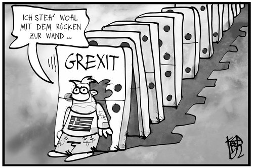 Cartoon: Grexit (medium) by Kostas Koufogiorgos tagged karikatur,koufogiorgos,illustration,cartoon,griechenland,domino,effekt,spiel,grexit,euro,austritt,währung,wand,politik,europa,karikatur,koufogiorgos,illustration,cartoon,griechenland,domino,effekt,spiel,grexit,euro,austritt,währung,wand,politik,europa