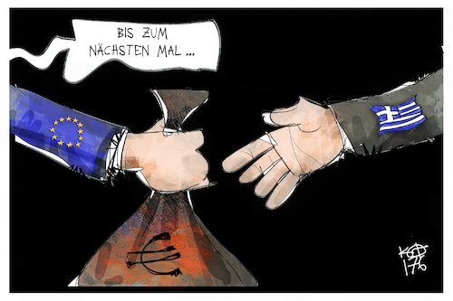 Cartoon: Griechenland-Hilfe (medium) by Kostas Koufogiorgos tagged karikatur,koufogiorgos,illustration,cartoon,griechenland,hilfe,kredit,eu,europa,schulden,euro,geld,krise,karikatur,koufogiorgos,illustration,cartoon,griechenland,hilfe,kredit,eu,europa,schulden,euro,geld,krise