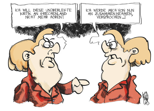Cartoon: Griechenland-Kritiker (medium) by Kostas Koufogiorgos tagged merkel,griechenland,kritik,aussenpolitik,politik,europa,schulden,krise,karikatur,kostas,koufogiorgos,merkel,griechenland,kritik,aussenpolitik,politik,europa,schulden,krise,karikatur,kostas,koufogiorgos