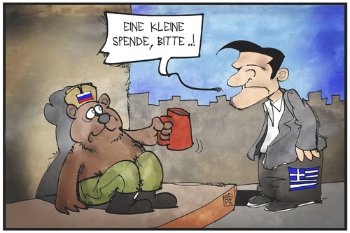 Cartoon: Griechenland und Russland (medium) by Kostas Koufogiorgos tagged karikatur,koufogiorgos,illustration,cartoon,griechenland,russland,bär,bettler,geld,bitte,hilfe,wirtschaft,krise,tsipras,spende,schulden,politik,karikatur,koufogiorgos,illustration,cartoon,griechenland,russland,bär,bettler,geld,bitte,hilfe,wirtschaft,krise,tsipras,spende,schulden,politik