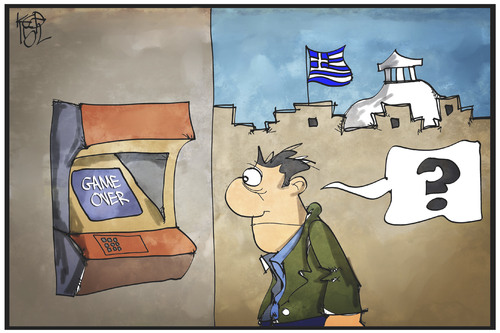 Cartoon: Griechische Banken (medium) by Kostas Koufogiorgos tagged karikatur,koufogiorgos,illustration,cartoon,griechenland,geldautomat,game,over,bank,geld,wirtschaft,pleite,kunde,karikatur,koufogiorgos,illustration,cartoon,griechenland,geldautomat,game,over,bank,geld,wirtschaft,pleite,kunde