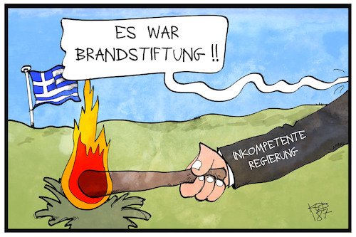 Cartoon: Griechische Brandstifter (medium) by Kostas Koufogiorgos tagged griechenland,feuer,brandstiftung,regierung,inkompetenz,griechenland,feuer,brandstiftung,regierung,inkompetenz