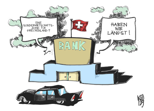 Cartoon: Griechische Wirtschaftszone (medium) by Kostas Koufogiorgos tagged griechenland,schweiz,bank,wirtschaftszone,geld,bankrott,euro,schulden,krise,europa,schwarzgeld,wirtschaft,karikatur,kostas,koufogiorgos,griechenland,schweiz,bank,wirtschaftszone,geld,bankrott,euro,schulden,krise,europa,schwarzgeld,wirtschaft,karikatur,kostas,koufogiorgos