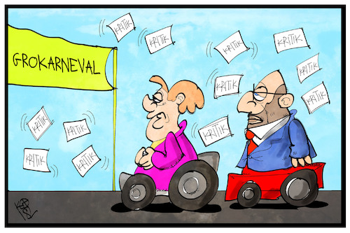 Cartoon: GroKarneval (medium) by Kostas Koufogiorgos tagged karikatur,koufogiorgos,illustration,cartoon,groko,schulz,merkel,karneval,motivwagen,umzug,kritik,kamellen,konfetti,karikatur,koufogiorgos,illustration,cartoon,groko,schulz,merkel,karneval,motivwagen,umzug,kritik,kamellen,konfetti