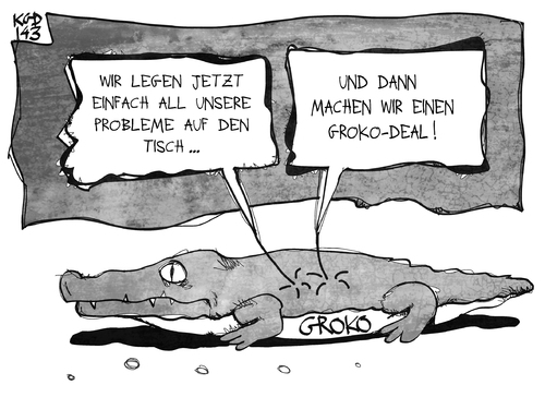 Cartoon: GroKo-Deal (medium) by Kostas Koufogiorgos tagged koufogiorgos,karikatur,illustration,cartoon,groko,grokodeal,innenpolitik,regierung,koalition,krokodil,spd,csu,cdu,politik,koufogiorgos,karikatur,illustration,cartoon,groko,grokodeal,innenpolitik,regierung,koalition,krokodil,spd,csu,cdu,politik