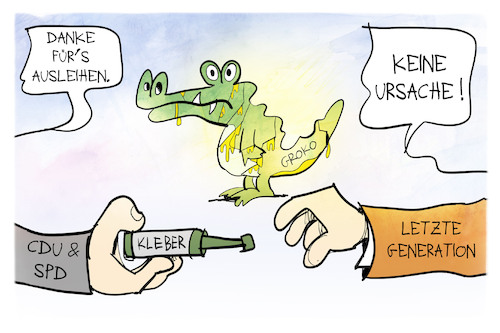 Cartoon: Groko in Berlin (medium) by Kostas Koufogiorgos tagged karikatur,koufogiorgos,berlin,groko,kleber,klimakleber,cdu,spd,letzte,generation,karikatur,koufogiorgos,berlin,groko,kleber,klimakleber,cdu,spd,letzte,generation