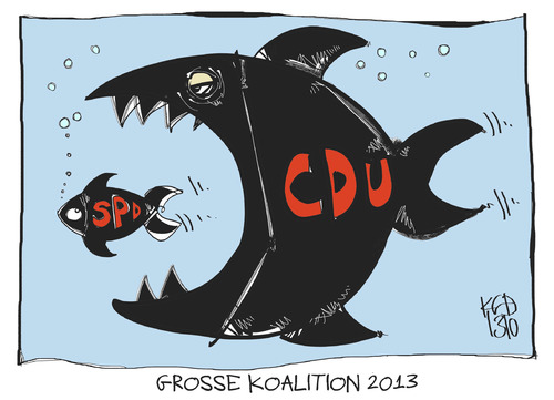 Cartoon: Große Koalition 2013 (medium) by Kostas Koufogiorgos tagged cdu,spd,fisch,sondierung,koalition,regierung,karikatur,koufogiorgos,cdu,spd,fisch,sondierung,koalition,regierung,karikatur,koufogiorgos