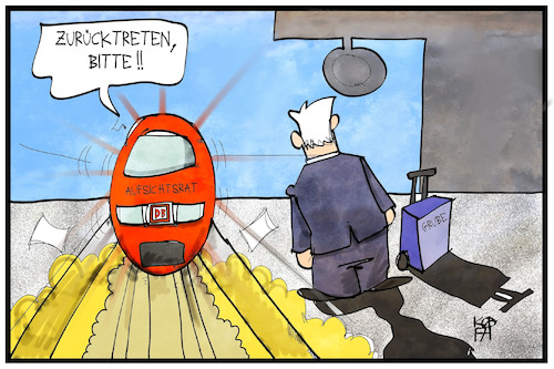 Cartoon: Grubes Rücktritt (medium) by Kostas Koufogiorgos tagged karikatur,koufogiorgos,illustration,cartoon,grube,rücktritt,bahnsteig,bahn,db,ice,einfahrt,bahnchef,aufsichtsrat,streit,vertragsverlängerung,wirtschaft,karikatur,koufogiorgos,illustration,cartoon,grube,rücktritt,bahnsteig,bahn,db,ice,einfahrt,bahnchef,aufsichtsrat,streit,vertragsverlängerung,wirtschaft