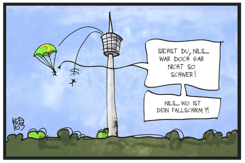 Cartoon: Grün-Rot in BW (medium) by Kostas Koufogiorgos tagged karikatur,koufogiorgos,illustration,cartoon,baden,wuerttemberg,stuttgart,fernsehturm,kretschmann,schmid,gruene,spd,rot,gruen,wahl,landtagswahl,sprung,fallschirm,sturz,karikatur,koufogiorgos,illustration,cartoon,baden,wuerttemberg,stuttgart,fernsehturm,kretschmann,schmid,gruene,spd,rot,gruen,wahl,landtagswahl,sprung,fallschirm,sturz