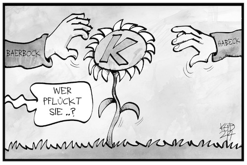 Cartoon: Grüne K-Frage (medium) by Kostas Koufogiorgos tagged karikatur,koufogiorgos,illustration,cartoon,kfrage,habeck,baerbock,gruene,partei,demokratie,sonnenblume,kanzlerkandidat,blume,karikatur,koufogiorgos,illustration,cartoon,kfrage,habeck,baerbock,gruene,partei,demokratie,sonnenblume,kanzlerkandidat,blume