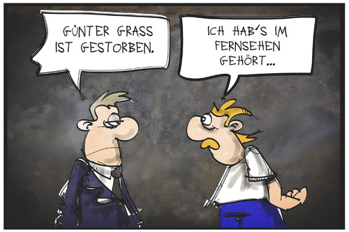 Cartoon: Günter Grass im TV (medium) by Kostas Koufogiorgos tagged bildung,literatur,fernsehen,tod,grass,günther,cartoon,illustration,koufogiorgos,karikatur,karikatur,koufogiorgos,illustration,cartoon,günther,grass,tod,fernsehen,literatur,bildung