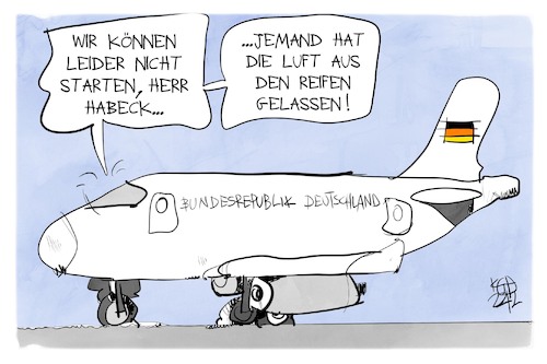 Cartoon: Habecks Reise nach Afrika (medium) by Kostas Koufogiorgos tagged karikatur,koufogiorgos,habeck,flugzeug,klima,aktivisten,reifen,luft,karikatur,koufogiorgos,habeck,flugzeug,klima,aktivisten,reifen,luft